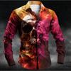 Men's Skeleton Printed Long Sleeve Shirts Casual Cardigan New Button Holiday Fashion Shirts
