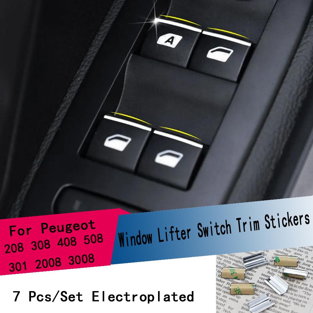 For Peugeot 2008 3008 301 308 408 508 Citroen C4L C-QUATRE C5 Accessories 7Pcs Car Window Lift Button Sticker Sequin Trim