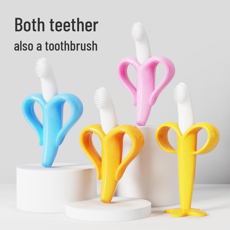 Popular Silicone Banana Teether and Toothbrush with Suction Cup - Baby Safe Molar Stick, Food Grade Chew Toy
