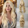 Women's Light Golden Long Hair Daily Middle Part Bangs Big Wave Synthetic Korean Style Curly Wigs