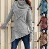 Vintage Women Autumn Winter Turtleneck Knitted Sweater Irregular Hem Slim Jumper