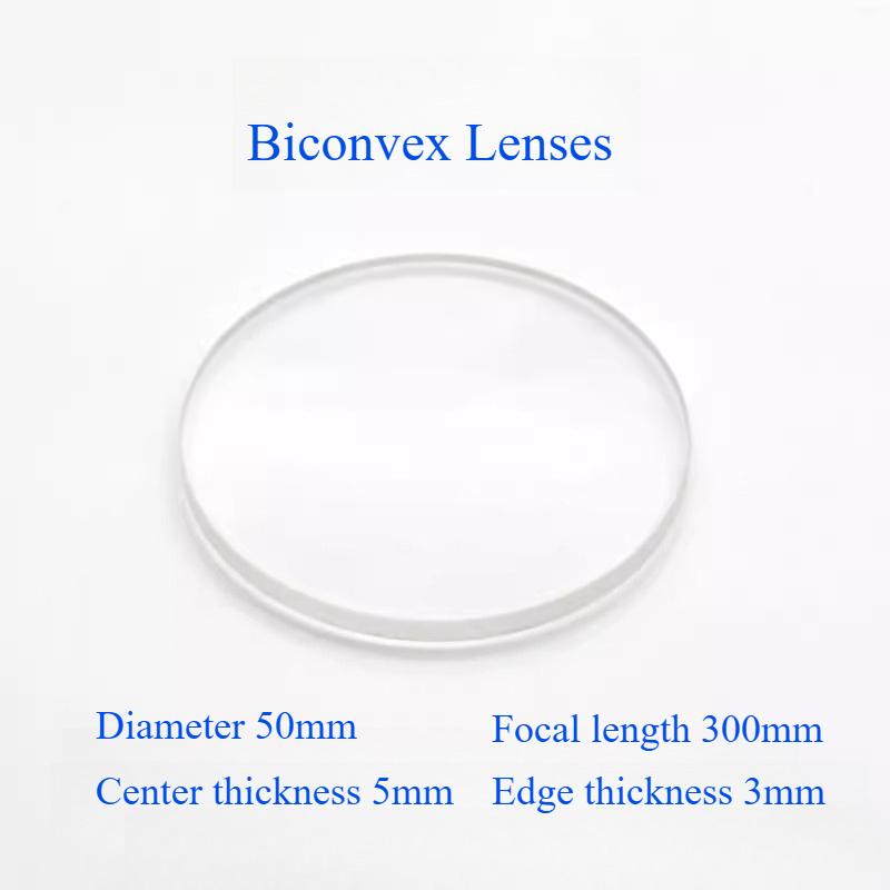 1PC 50mm Double Convex Lens Focal Length 50/100/200/300mm K9 Optical Glass Convex Lenes Magnifying Glass Biconvex Lens