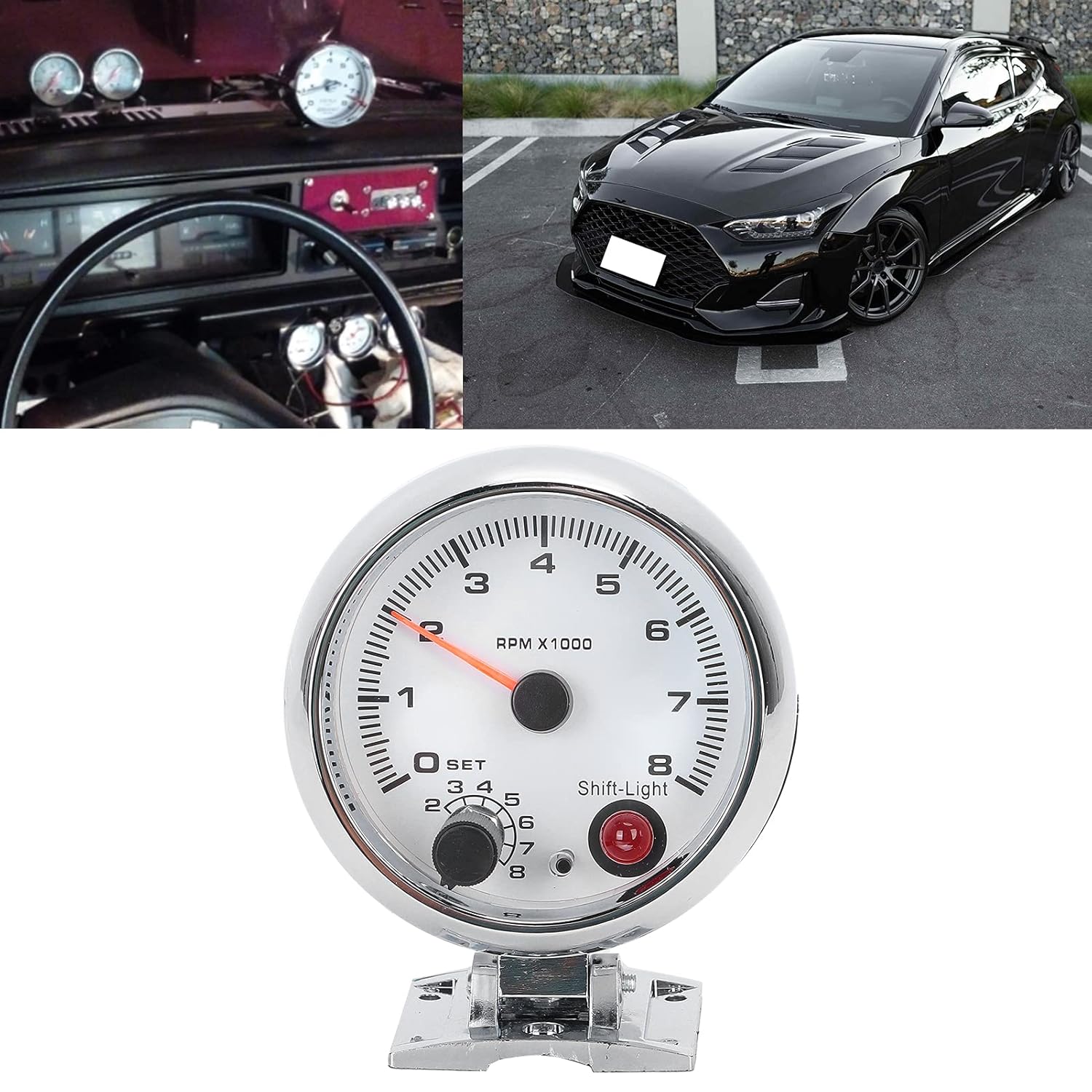 

3.75inch Tacho Gauge Tachometer Gauge Universal Fit for Most 4/6/8 Cylinder 12V Gasoline Powered Vehicles 0-8000 RPM 7 Color Background Lights