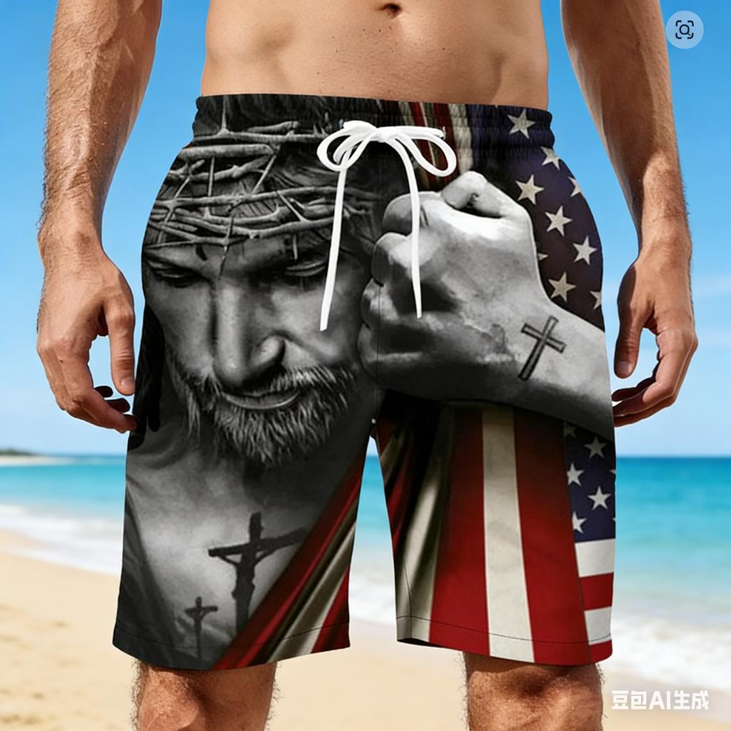 2026 Uomo 3D Bandiera USA Grafica Pantaloncini da Spiaggia Uomo Stampa Bandiera USA Costume da Bagno per Surfista Pantaloni da Mare Uomo Pantaloncini Freschi Ice