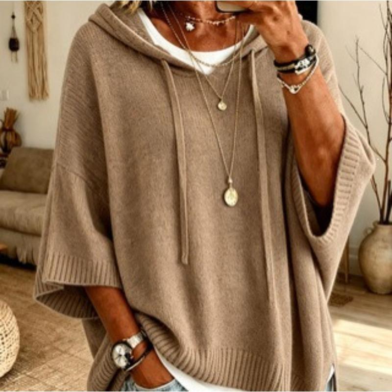 Women S Knitted Hooded Pullover Sweater Loose Fit