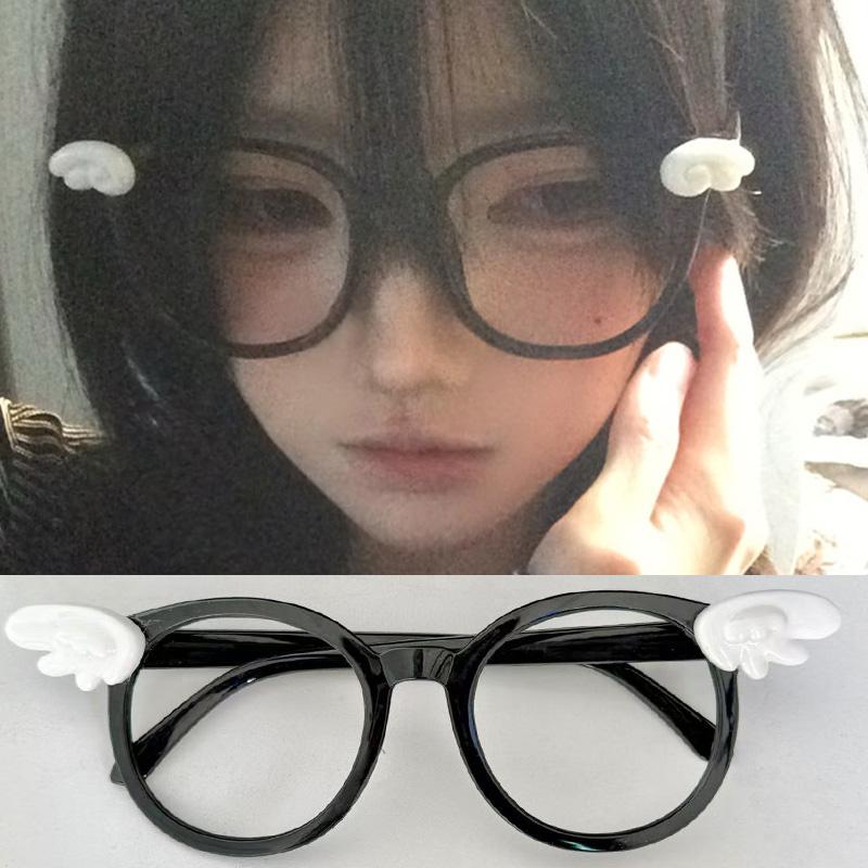 Cartoon Cute Angel Wings Black Eyeglass Frame No Lenses Anime Women Glasses Vintage Y2K Kawaii Party Gifts Cosplay Accessories
