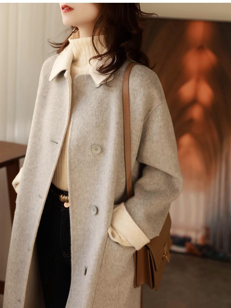2025 Autumn/Winter Korean Style Slimming Loose Mid-Length Woolen Coat