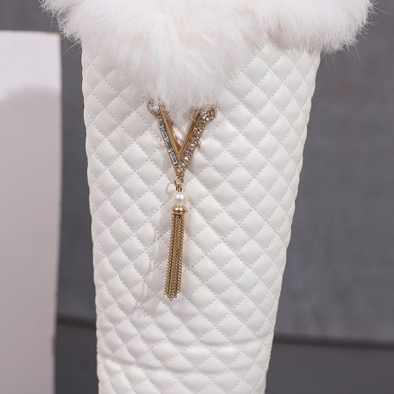 Women's High-heeled Boots Autumn and Winter Xiaoxiangfeng Thick-heeled Large-size Rabbit Fur Medium Boots