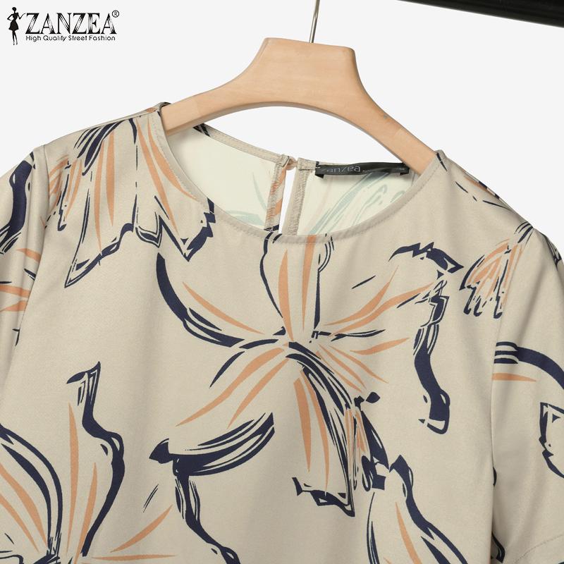 ZANZEA Women Short Sleeve Print Blouse and Pants Summer Two Piece Suit Sets