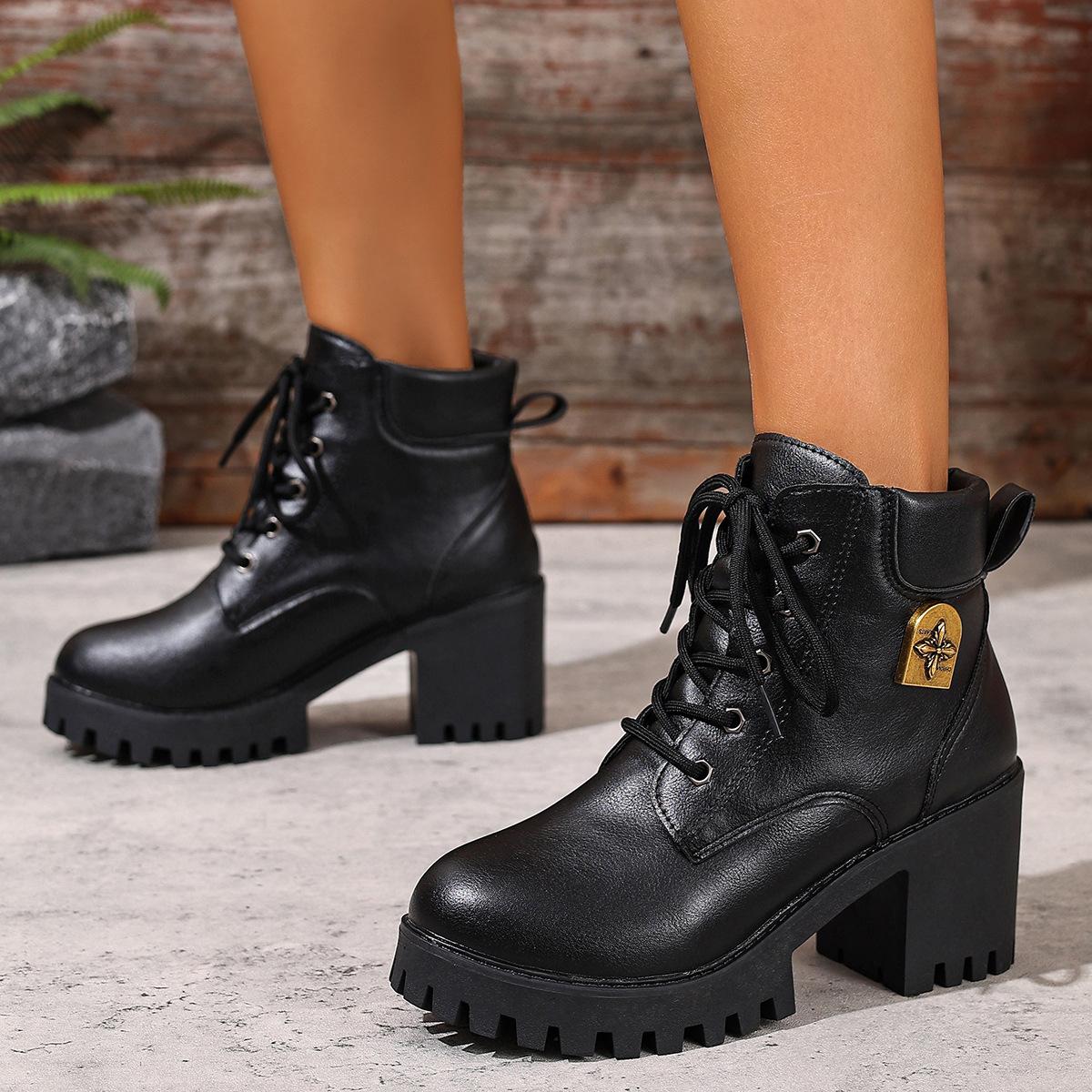 

Мартинсы на толстом каблуке Женские 2025 Осень/зима Новые высокие ботинки на платформе Платформа Большие размеры Ботильоны 43 чёрный