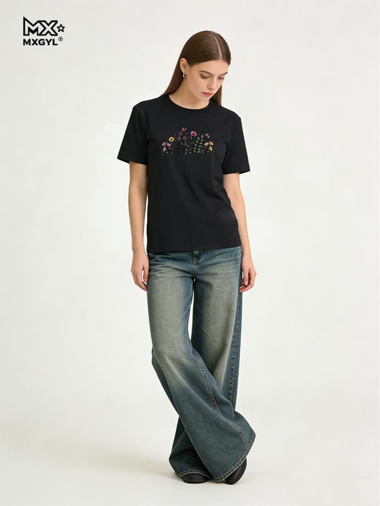 2026 New Style Colorful Blooms Tee - Spring In A Shirt Style With Nature Shirts Graphic T Shirts Women Clothing Tops