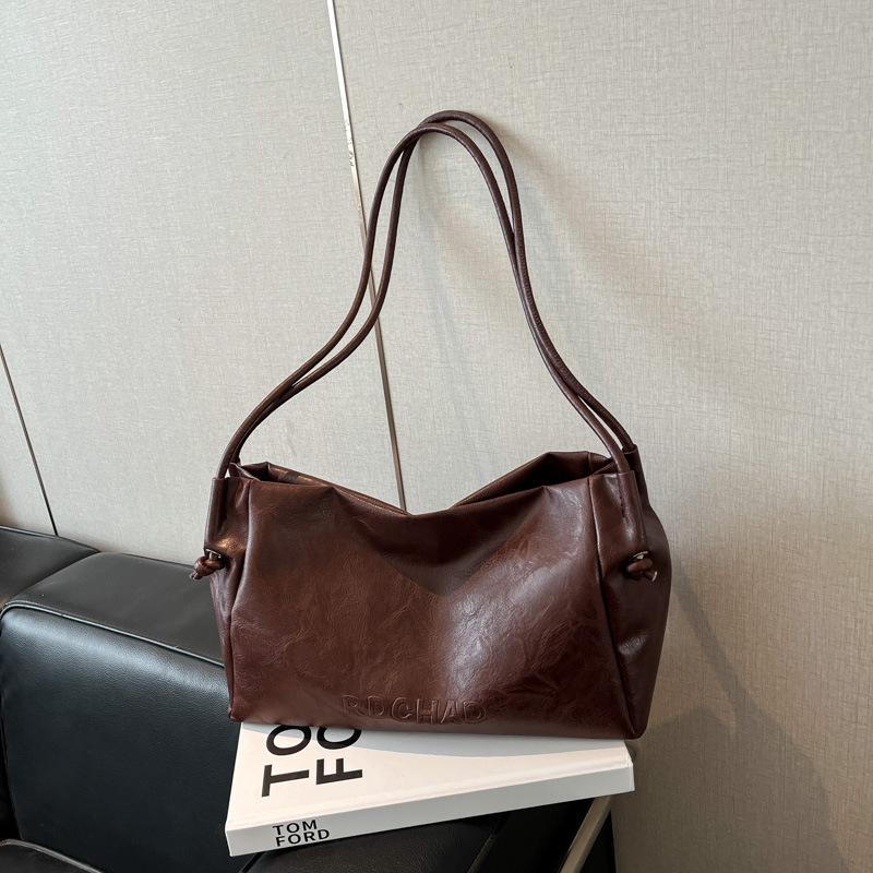 Retro Soft Leather Large-capacity Tote Bag, Fashionable and Simple, Casual Commuting Single-shoulder Bag, Underarm Bag