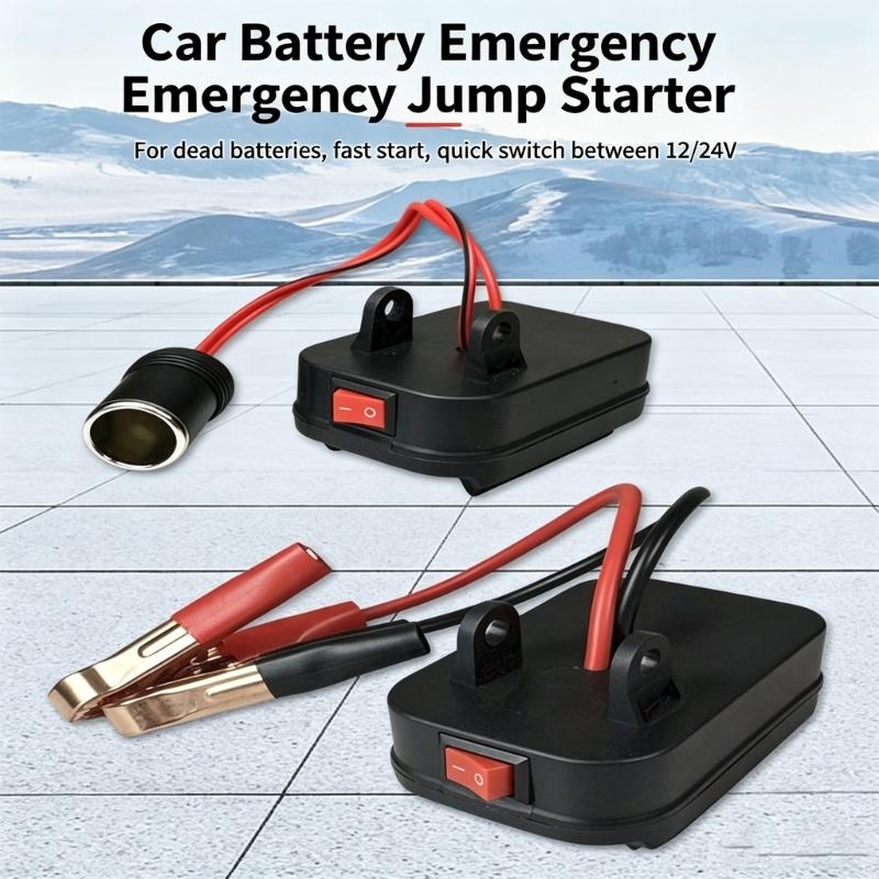 Vehicle Jump Starter Adapter 12V 24V with 2 USB Charging Ports and Clamp Leads for Car SUV Truck Backup Use Ready