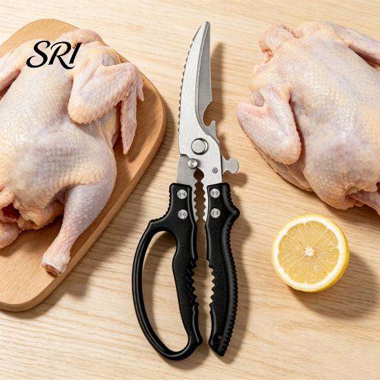 Safety Lock Scissors Heavy-Duty Kitchen Shears, Stainless Steel Poultry for Chicken Fish Ribs, Multi-purpose 6-in-1 Tool with Bottle Opener,