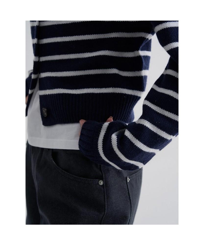 8Seconds Striped Crop Cardigan Navy