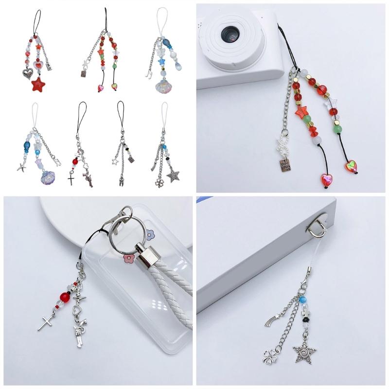 Handmade Beaded Phone Lanyard Star Shape Pendant Strap Detachable Phone Chains Keyring Portable Accessory for Women