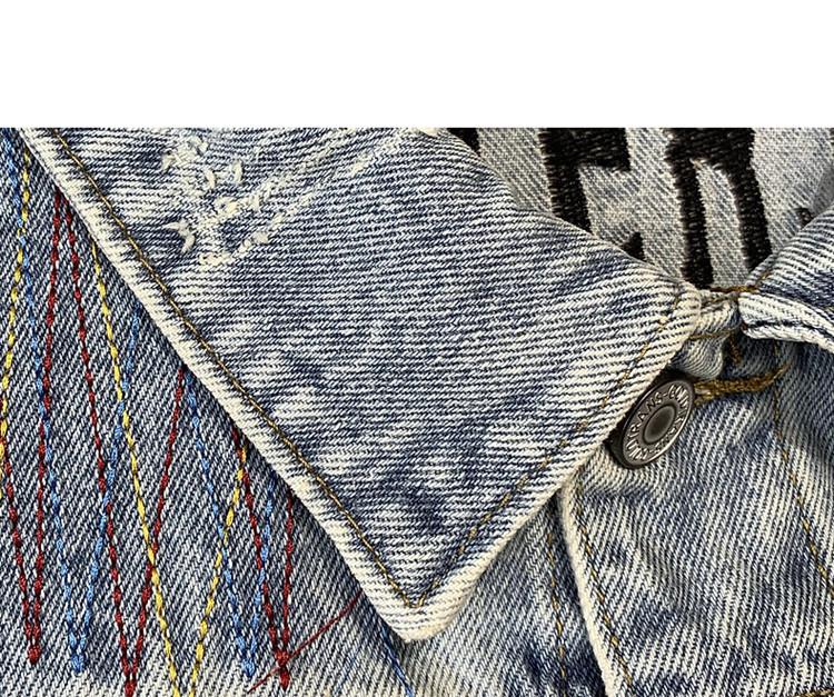 Men's American Retro Embroidered Washed Denim Jacket - Trendy, Loose Fit, Casual Spring/Autumn Outerwear