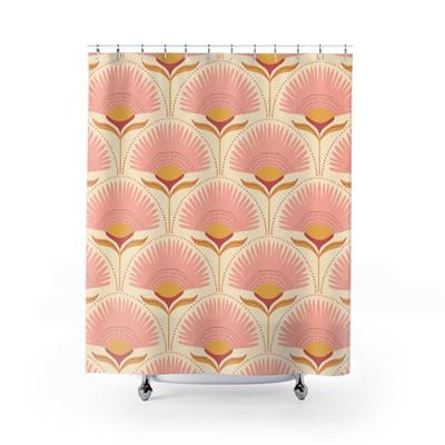 Art Deco Shower Curtain Vintage Bathroom Decor Yellow Pink Shower Curtain Art Floral Pattern Art Nouveau Bath Decor Gift