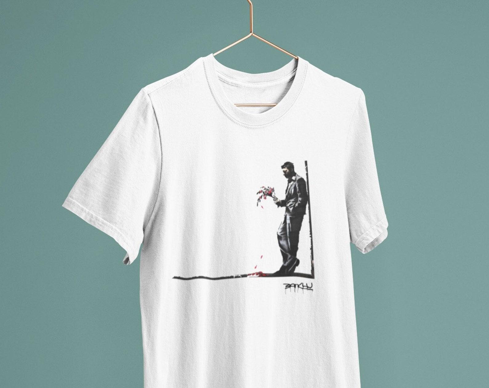 Banksy Man Waiting In Vain Graffiti / Heavyweight cotton unisex T shirt with print tee top S