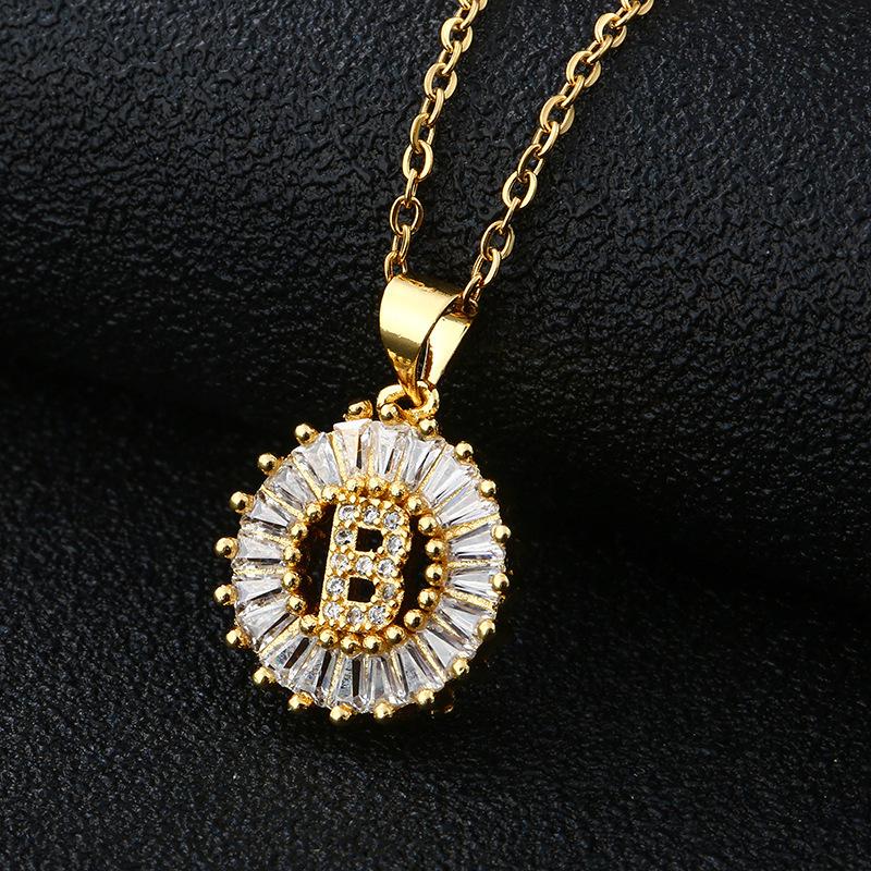 Xiyin Multicolor Zircon Copper Clavicle Chain Necklace with 26 Initial Pendants for Women