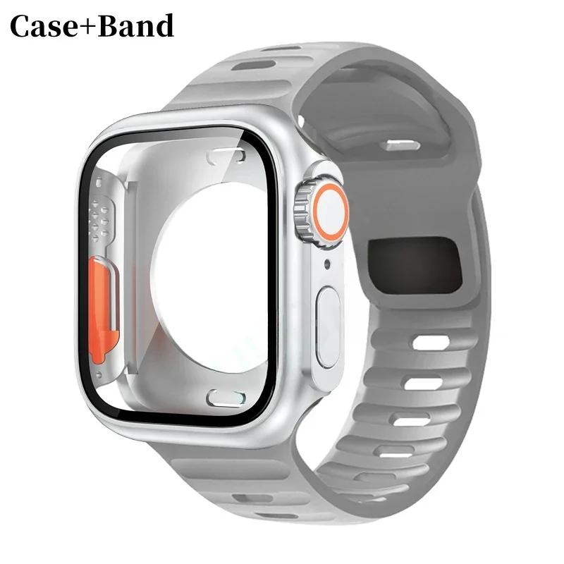 Case+Strap For Apple Watch Band 45mm 44mm 41 42 46mm Smart Silicone Bracelet Iwatch Series 5 6 Se 7 8 9 10 Change To Ultra Case