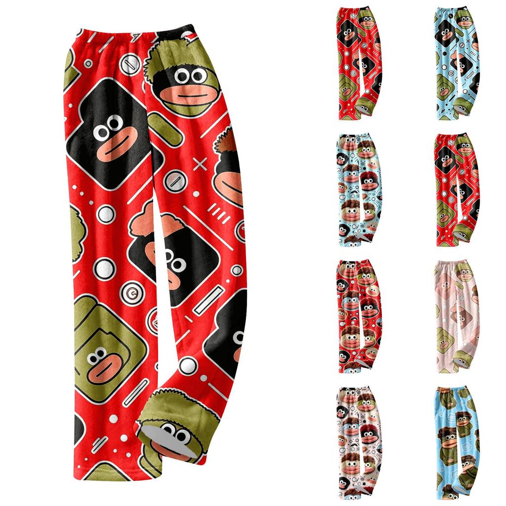 Women's Halloween Flannel Straight Leg Pajama Pants, Cozy Winter Sleepwear Loungewear