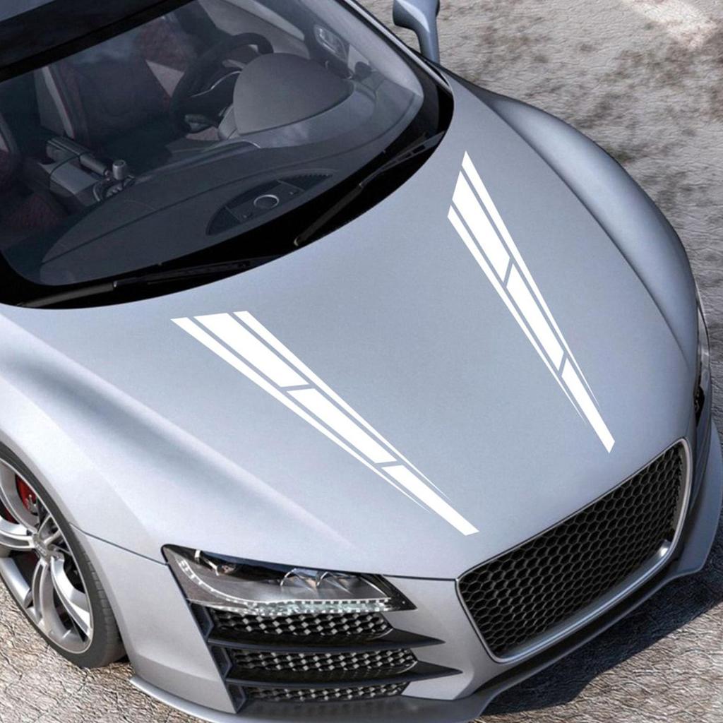 Car Engine Hood Stripe Sticker, Body Door Side Stripe Decal Heat Resistant Self Adhesive 2 Pcs Effective Truck Protection (White)