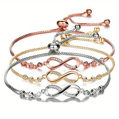 Bracciale a 8 Caratteri Regolabile Bracciale Infinito con Accenti di Cristallo Sintetico Bracciale Semplice alla Moda da Donna Gioielli Regalo Perfetto per Ogni Occasione