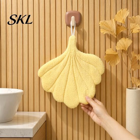 Decorative Bathroom Hand Towel Leaf Shape Towel, Soft Absorbent with Hanging Loop, Loop Cute Maple Ginkgo Design for Kitchen Drying Coral Velvet