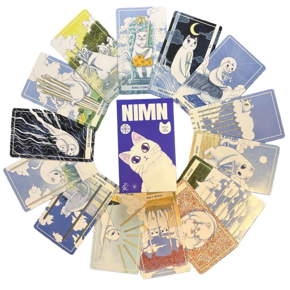 10.3*6cm NIMN White Cat Tarot for Cat Lovers, Cute 78-Card Tarot Deck, Whimsical Watercolor Feline Kawaii Tarot синий