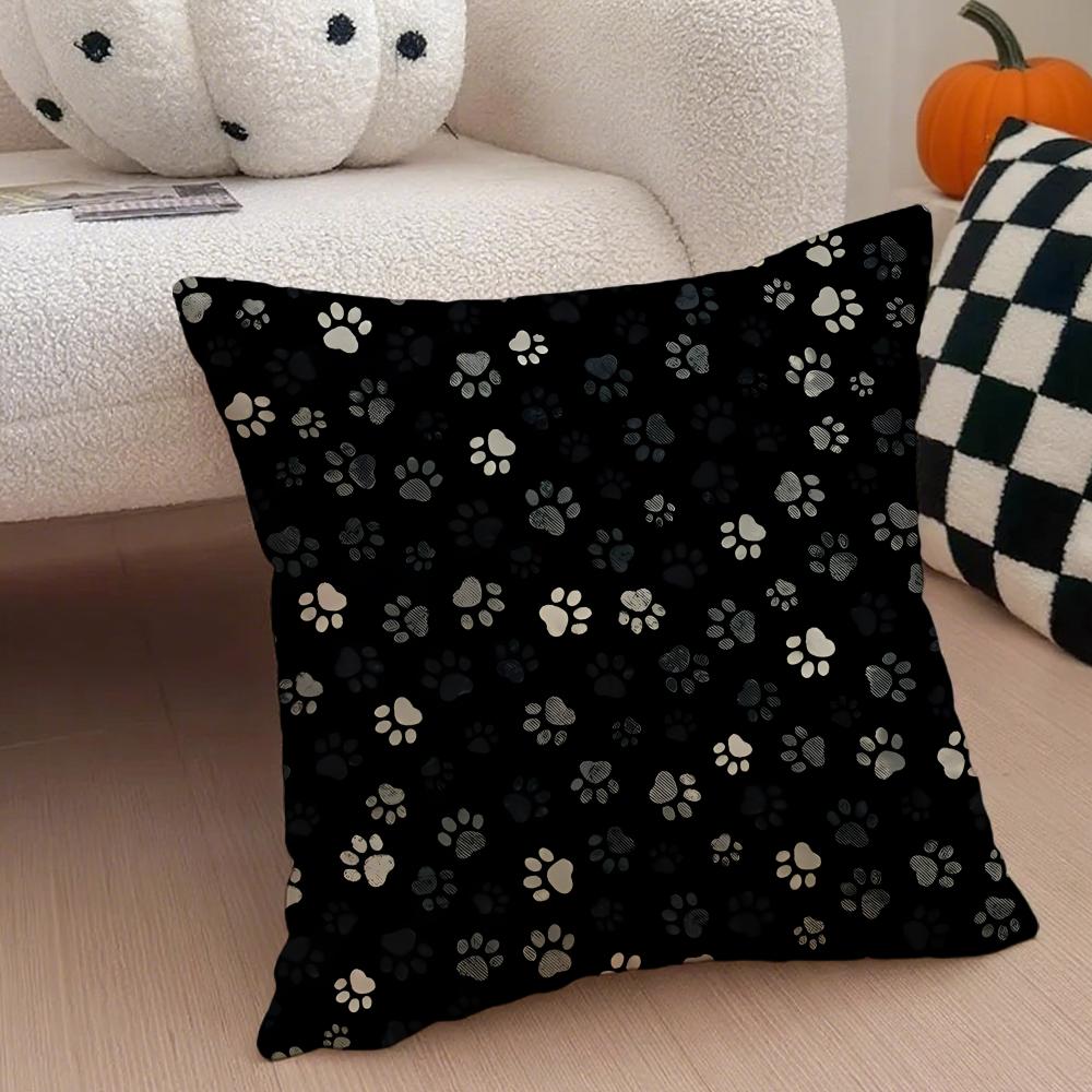 

Cute Dog Paw Prints Pet Style Cushion Cover Throw Pillow Cover Hidden Button Durable Polyester Chair Cushion 40x40cm