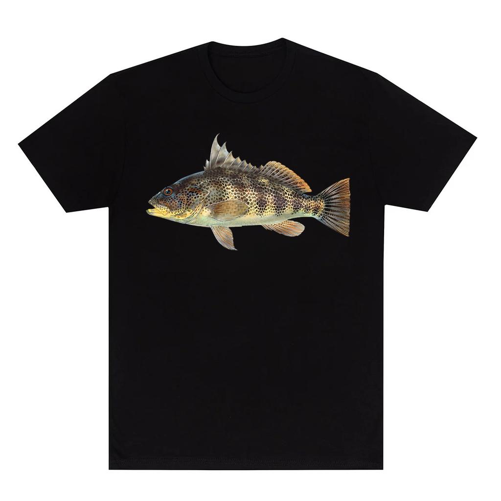 Y2k Summer Marine Fish Handpainted Salmon Sea Fish Fishing Beach Fishing Pure Cotton Printed Loose Shortsleeved Tshirt