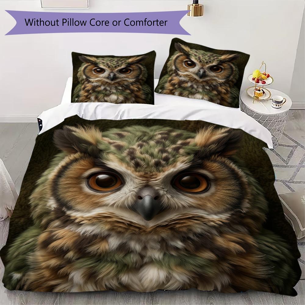 Classic Realism Owl Pattern Bedding Uilt Set Uilt Cover Pillowcase Home Decoration Birthday Gift (1 * Duvet Cover + 2 * Pillowcase Without Core)