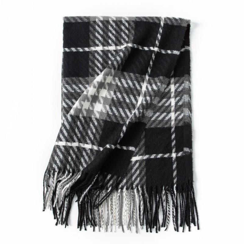 Womens Wool-Blend Plaid Scarf With Fringe Winter Wrap Shawl Warm Neck Office Chic