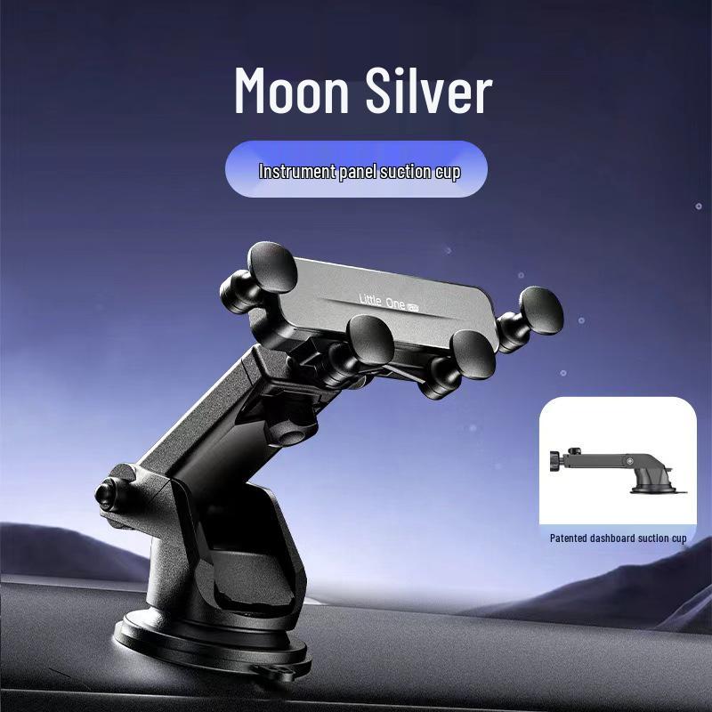 Universal Car Phone Holder with Air Vent Gravity Linkage and Dashboard Suction Cup