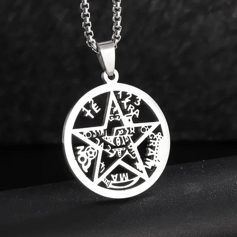 Stainless Steel Witchy Pentagram Moon Celtic Knot Pendant Necklace for Men Women Fashion Lucky Amulet Jewelry