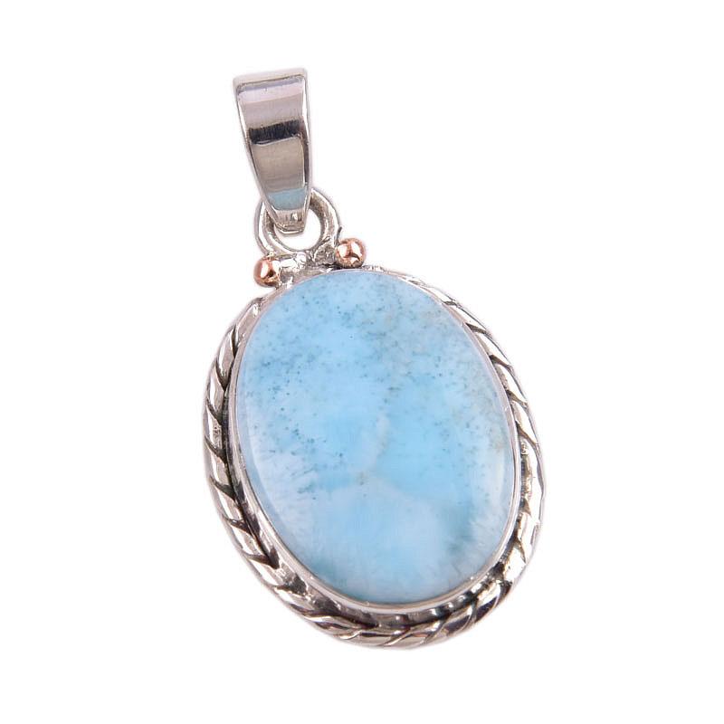 Natural Republic Larimar Gemstone Handmade 925 Solid Silver Pendant 1.50" o0V59