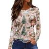 Women's Fashion Casual Slit Hem Round Neck Long Sleeve Loose Printed T-Shirt Top