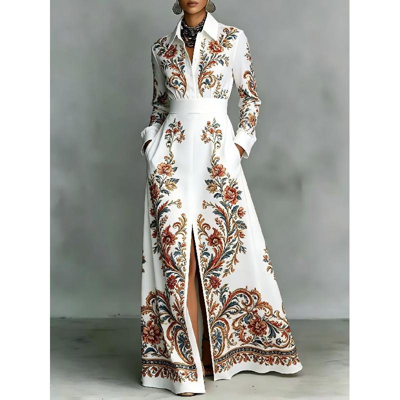 Women'S Casual Fashion R-Neck Long Sleeve Retro Christmas Print Retro Dress