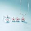 Silver Cherry Blossom Flower Cubic Zirconia Stone Jewelry Sets for Women Floral Necklace Bracelet Earring Ring Wedding Set