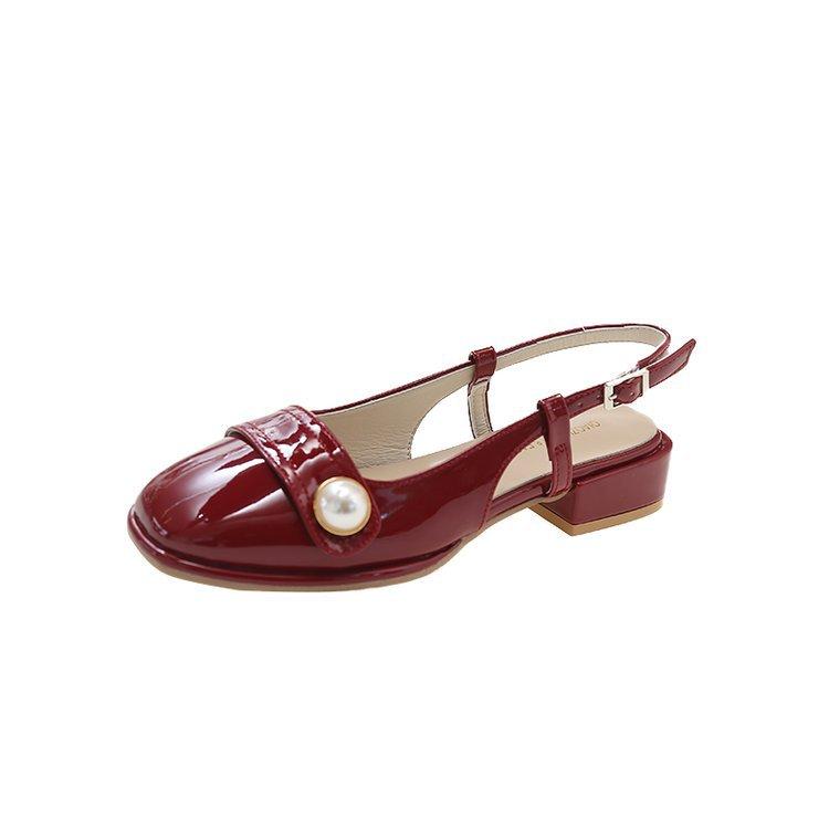 

Mary Jane women s single shoes 2025 summer new bag head sandals women s back empty thick heels fairy style square head high heels tide 40 бордовий