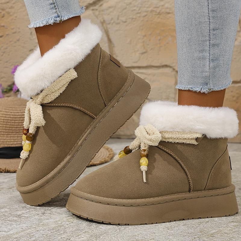 Fashion Thick Bottom Fur Winter Snow Boots Woman Casual Bowknot Non Slip Cotton Padded Shoes Woman Short Plush Platform Ankle Boots