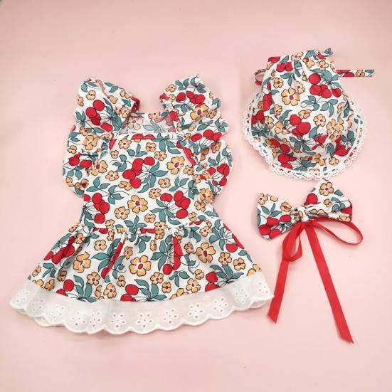 Cute Floral Pet Dress Set for Small Dogs Cats Includes Harness Hat Bow Tie Perfect for Birthdays Special Occasions