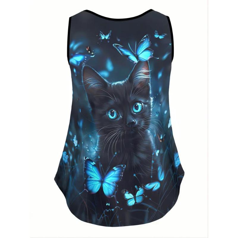 Vielseitige Sommer Niedliche Katzenprints Damen Ärmellose Weste Kreativ Bunt Freizeit Locker Modisch Bequem Weste