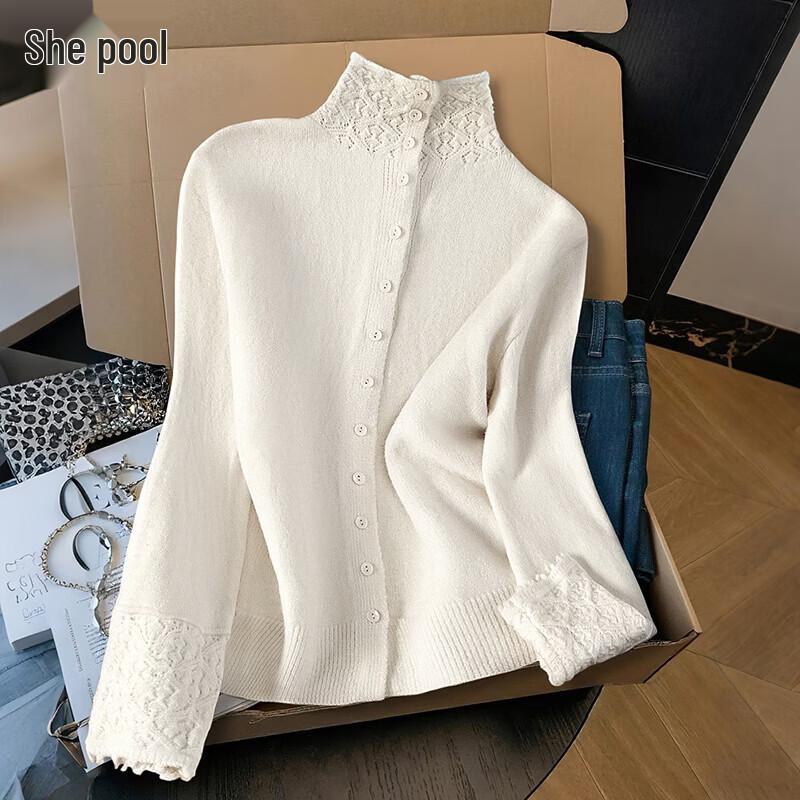 Elegant French Crochet Knit Cardigan for Women One Size