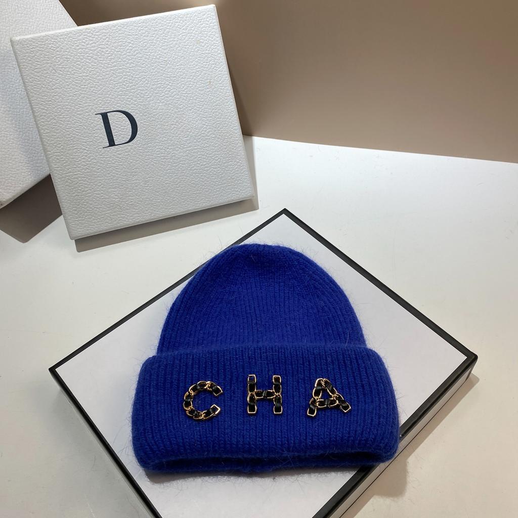 Chain Letter Cha Simple Wool Hat Winter Warm Rabbit Hair Double Fold Knitted Hat Outdoor Ear Protection