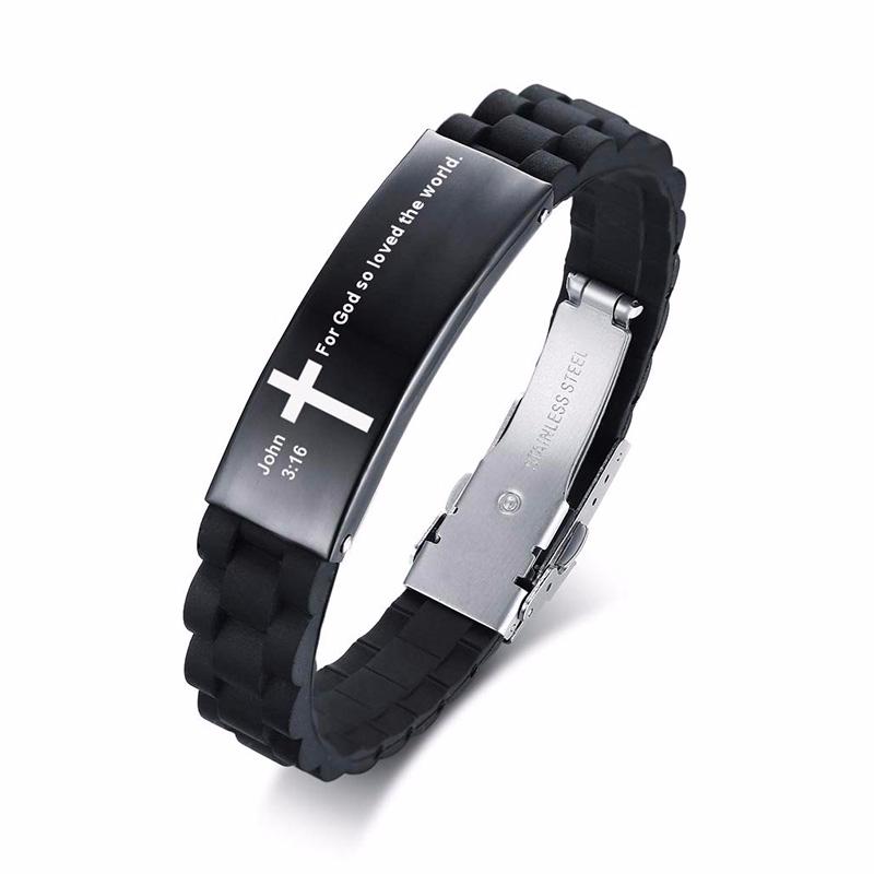 Vnox Religious Cross Jesus Scripture Quote Christian Bible Verse Inspiring Faith Silicone Bracelets for Men Personalize