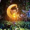 Solar Powered Garden Statues Outdoor Decor Fairy Moon Figurine LED Light Stake Ornament for Patio Lawn Yard Pathway Sweet Gift