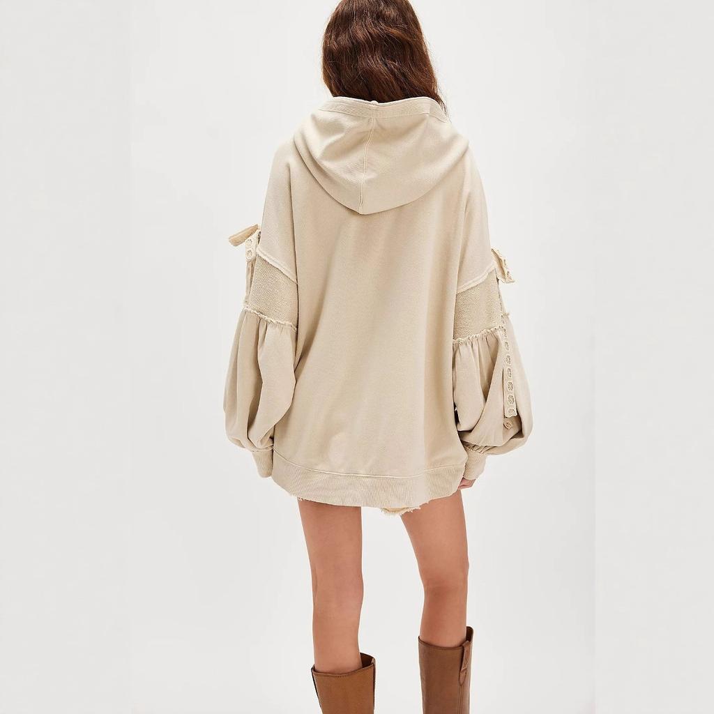 Women's Pink Hooded Zip-Up Jacket with Bow Sleeve Detail, White Top and Blue Denim Shorts