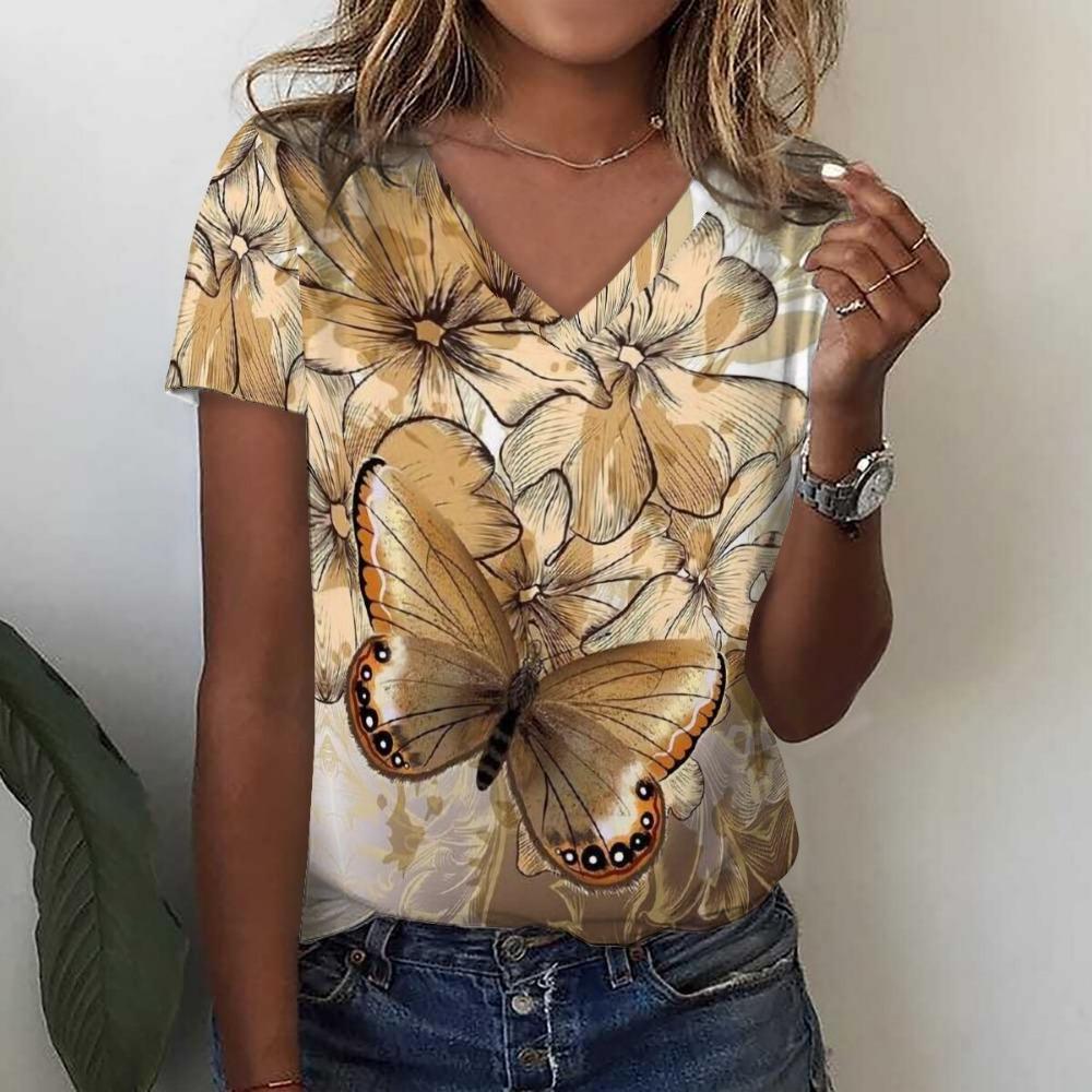Fashion Sunflower Floral 3D Print Summer Women V-Neck  Harajuku Oversized Streetwear Y2k